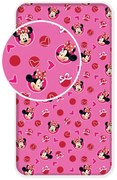 Розов еластичен памучен детски чаршаф 90x200 cm Minnie "Hearts" – Jerry Fabrics