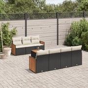 3227484 vidaXL Градински комплект диван с възглавници 8 части черен полиратан