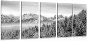 картини от 5 части – Замръзнали планини в черно-бял вариант