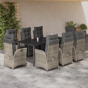 3213293 vidaXL Градински трапезен комплект 9 части с възглавници светлосив