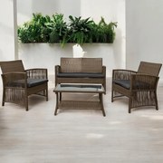 Градински комплект NM-02, изработен от висококачествен техноратан - кафяв + сиви възглавници