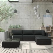 46784 vidaXL Градински комплект с възглавници, 5 части, полиратан, черен
