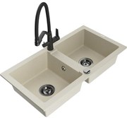 Mexen Mario гранитна мивка с 2 отделения и кухненски смесител Duo, бежов - 6504-69-671701-70-B