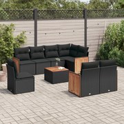 3260249 vidaXL Градински комплект диван с възглавници 9 части черен полиратан