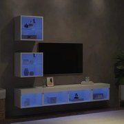 3216697 vidaXL ТВ стенни модули с LED, 5 части, бели, инженерно дърво
