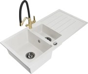 Mexen Andres гранитна кухненска мивка с 1,5 камери с отцедник и кухненски смесител Duo, бял - 6515-20-671701-57-B