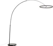 Дизайнерска дъгова подова лампа черна с LED 3-степенно димиране - Anello