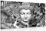 Картина на платно – Буда на екзотичен фон в черно-бяло
