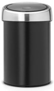 Кош за боклук Brabantia Touch Bin 647214, 3 л, Плавно и безшумно отваряне, Стенен монтаж, Черен/инокс