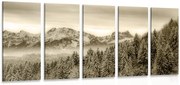 картини от 5 части – Замръзнали планини в сепия вариант