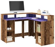 3309454 vidaXL Бюро с LED осветление старо дърво 130x130x91 см инженерно дърво