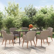 3156731 vidaXL Градински трапезен комплект с възглавници, 7 части, кафяв