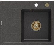 Mexen Ben Гранитна мивка с една камера и дренаж вдясно 600 x 500 mm, черна пъстра, сифон златен - 6523605000-76-G