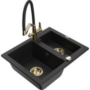 Mexen Carlos гранитна кухненска мивка с 1,5 камери и кухненски смесител Duo, черен - 6518-77-671701-57-G
