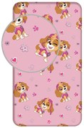 Розов еластичен единичен памучен детски чаршаф 90x200 cm Paw Patrol – Jerry Fabrics
