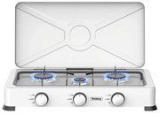 Троен газов котлон с капак Rosberg R51454E3, 3х2.2 kWh, 30 mbar, Въглеродна стомана, Бял