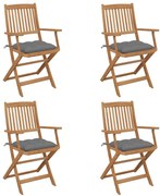 3064633 vidaXL Сгъваеми градински столове, 4 бр, с възглавници, акация масив