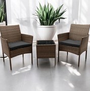 Комплект от ратан с маса и 2 фотьойла - кафяво + антрацитни възглавници