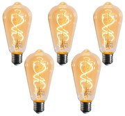 Комплект от 5 E27 димируеми LED крушки спираловиден филамент ST64 злато 4W 270 lm 2100K