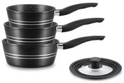 Комплект касероли Royalty Line RL-FS3M BLACK, 4 бр, Незалепващо покритие, Без PFOA, Студени дръжки, Индукция, Черен