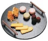 Horecano - Каменна плоча за сервиране с метални дръжки кръгла 30xh0,5см (SL-TR-RD-SS-30)