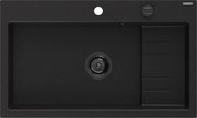 Mexen Omar гранитна кухненска мивка с 1 корито 800 x 480 mm, черна, черен сифон - 6520801005-77-B