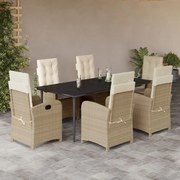 3212377 vidaXL Градински комплект с възглавници, 7 части, бежов полиратан