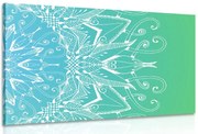 Картина на платно – Бяла Мандала на синьо-зелен фон