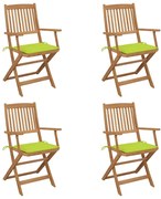 3064628 vidaXL Сгъваеми градински столове, 4 бр, възглавници, акация масив