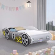 Уникално детско легло 140х70 см в стил сив състезателен автомобил с ефектни пламъци