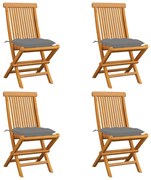 3062584 vidaXL Градински столове със сиви възглавници 4 бр тиково дърво масив