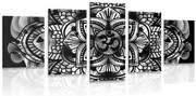картини от 5 части – Мандала здраве в черно-бяло