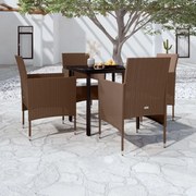 3099300 vidaXL Градински трапезен комплект с възглавници 5 части, кафяво/черно