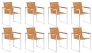 3078469 vidaXL Градински столове 8 бр акация масив и неръждаема стомана