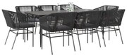 3334519 vidaXL Градински комплект 9 части с възглавници черен полиратан стъкло