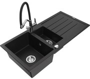 Mexen Andres гранитна мивка 1,5-коритна с отцедник и кухненски смесител Duo, черен - 6515-77-671701-07