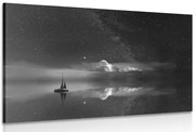 Картина на платно – Лодка в морето в черно-бял вариант
