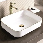 Мивка за баня ICB 874 GOLDEN EDGE, монтаж върху плот, порцелан, бял + златен, 50x40x13.5см