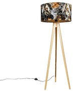 Подова лампа триножник натурален с флорален абажур 50 см - Tripod Classic
