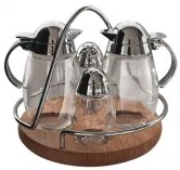 Horecano - Стъклен оливерник 4-ка на дървена стойка натурал (83127)