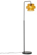 Ретро подова лампа черна с оранжево стъкло - Denise
