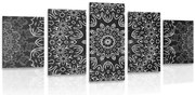 картини от 5 части – Мандала с абстрактен модел в черно-бяло