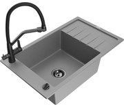 Mexen Elias кухненска мивка от гранит с 1 отделение, сушилник и кухненски смесител Duo, сив - 6511-71-671701-70-B