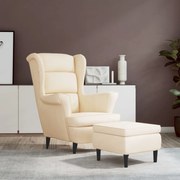 3115940 vidaXL Фотьойл Wingback с табуретка, кремав, кадифе