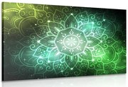 Картина на платно – Мандала с галактичен фон в зелени нюанси