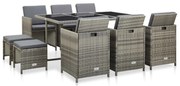 46537 vidaXL Градински комплект с възглавници, 11 части, полиратан, сив