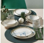 Комплект за хранене, 24 части — бял/син, порцелан