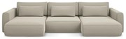 Бежов кадифен разтегателен ъглов диван с място за съхранение (U форма) Kapua – Makamii