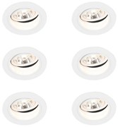 Комплект от 6 Кръгъл вграден прожектор бял регулируем - Chuck 70