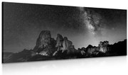 Картина на платно – Звездно небе над скалите в черно-бяло